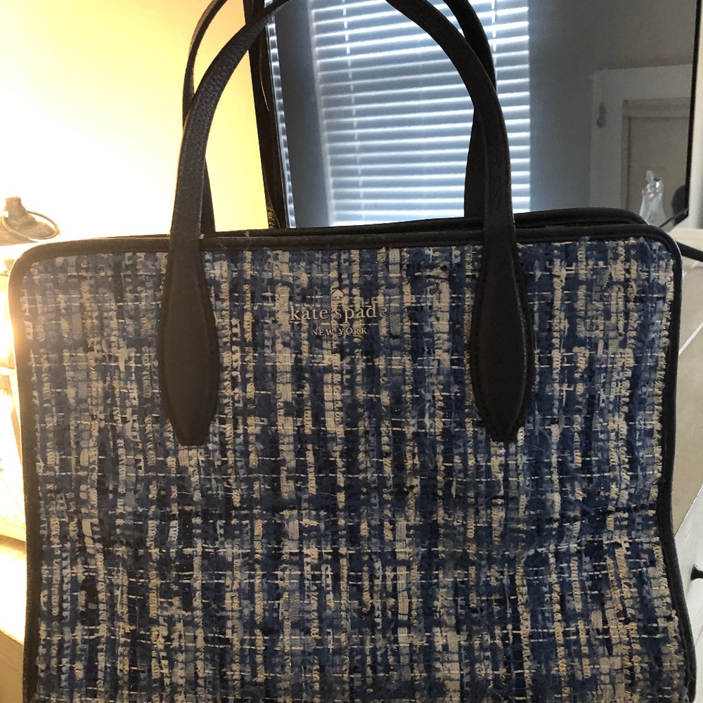 Kate Spade blue plaid fabric satchel.   -12Wx10Hx5D